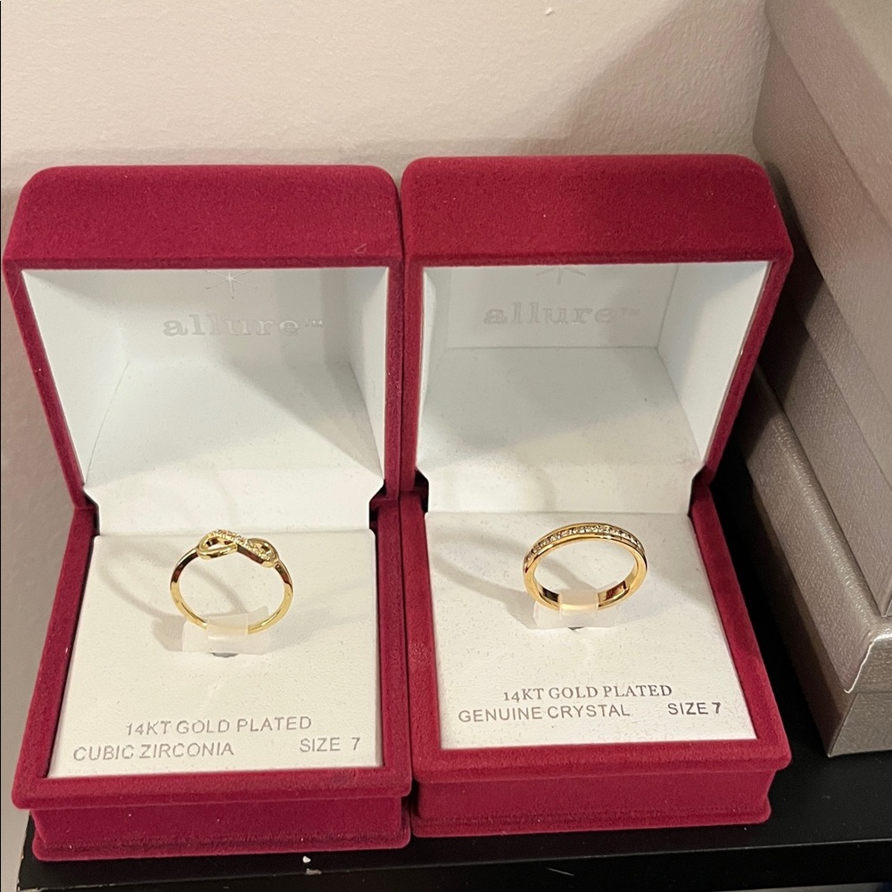 💕 Infinity 1and band 14k Gold Plated Cubic Zirconia sz 7 💍 Ring combo.